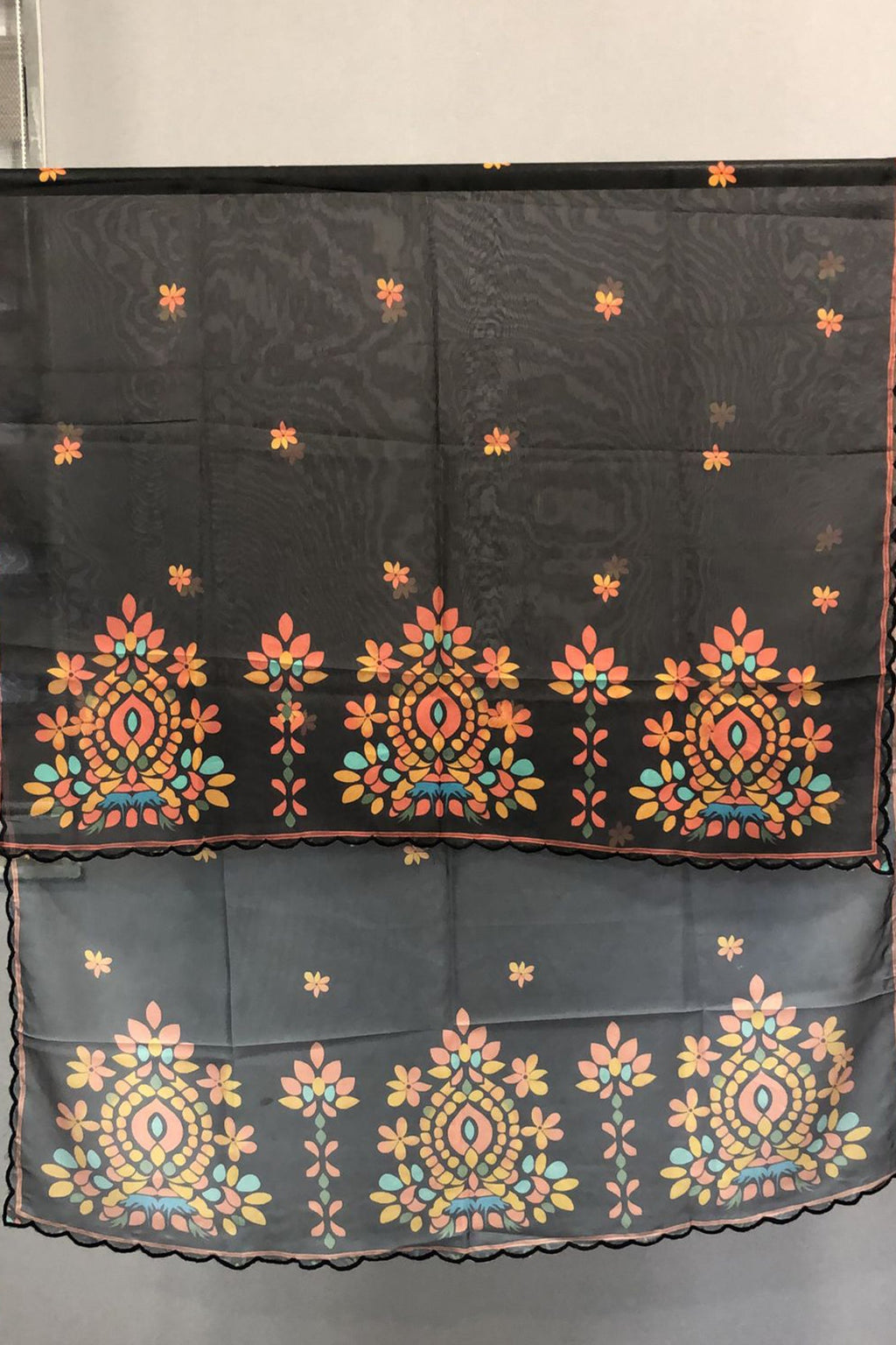 Plus Size - Black Multicolour Printed Lawn Cotton Co-ord Set with Farsi Pants