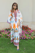Neha x HOK in Grey Multicolour Ikat Printed Lawn Cotton Co-ord Set with Farsi Pants
