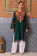 Woolen Phiran in Kashmiri Aari Embroidery - Green