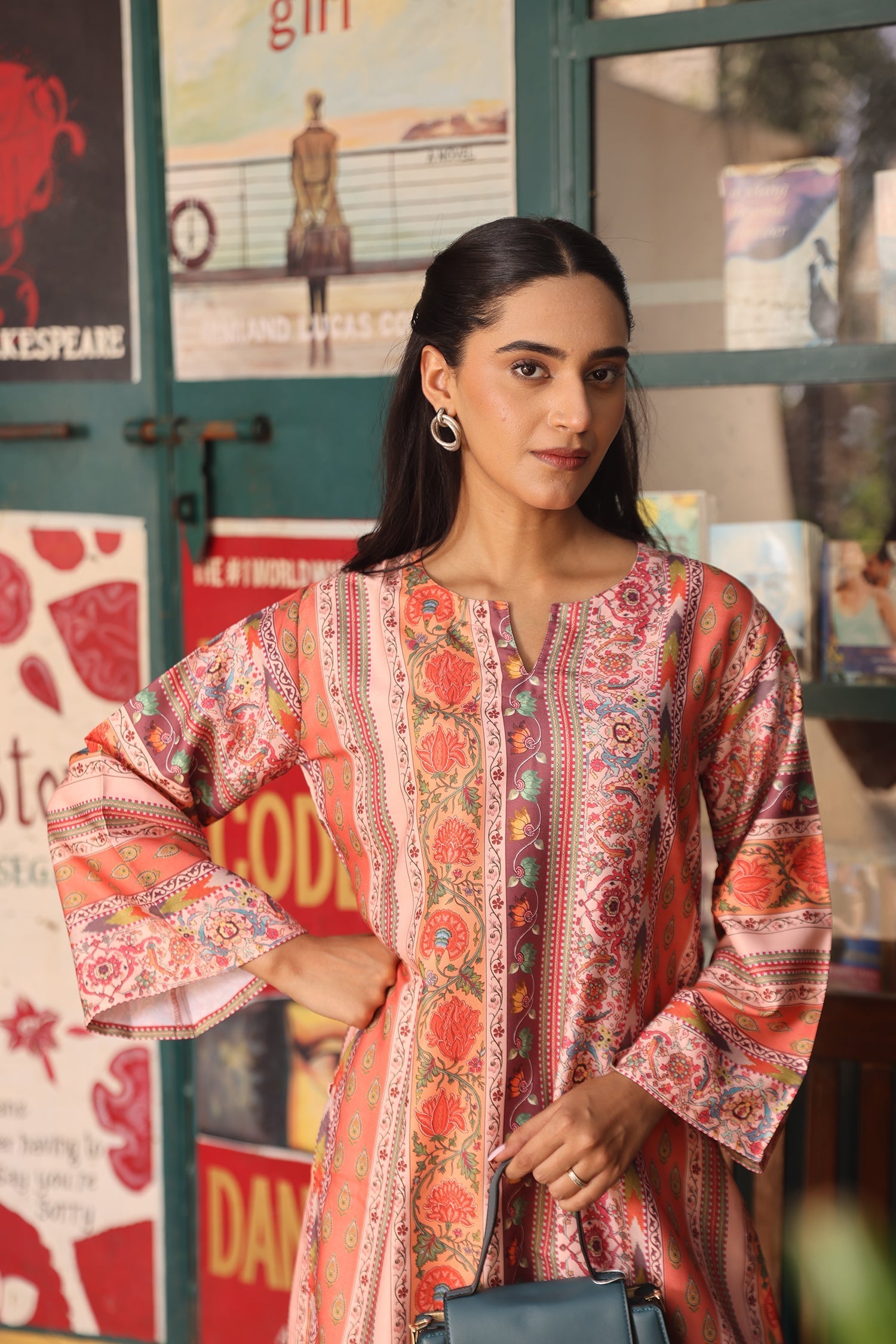 Pashmina Printkari Coord Set with Farsi Bottoms – Rust Orange