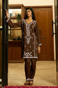 Chikankari Kurta Set in Viscose – Brown