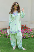 Priyanka x HOK in Cotton Kurta Set in Kashmiri Aari - Pastel Green