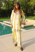 Neha x HOK in Cotton Kurta Set in Kashmiri Aari - Pastel Yellow