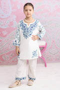 Kids White Cotton Kurta Set with Kashmiri Aari Work
