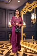 Komal X HOK Chikankari Kurta Set in Satin Silk with Farsi Pants – Purple