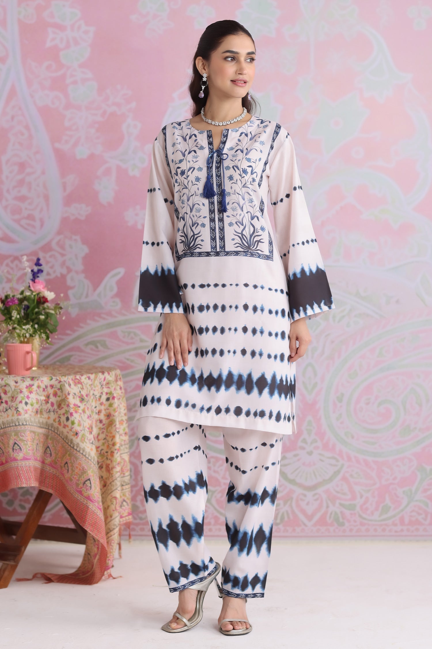 Ivory & Indigo Printed Lawn Cotton Co-ord Set with Straight Pants