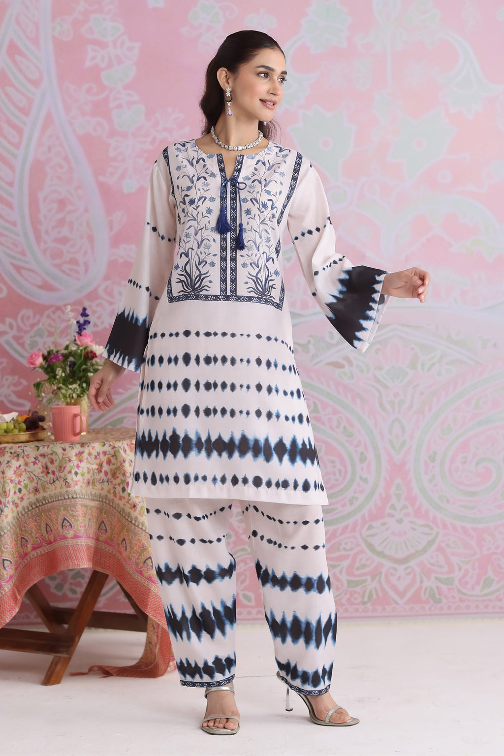 Ivory & Indigo Printed Lawn Cotton Co-ord Set with Straight Pants