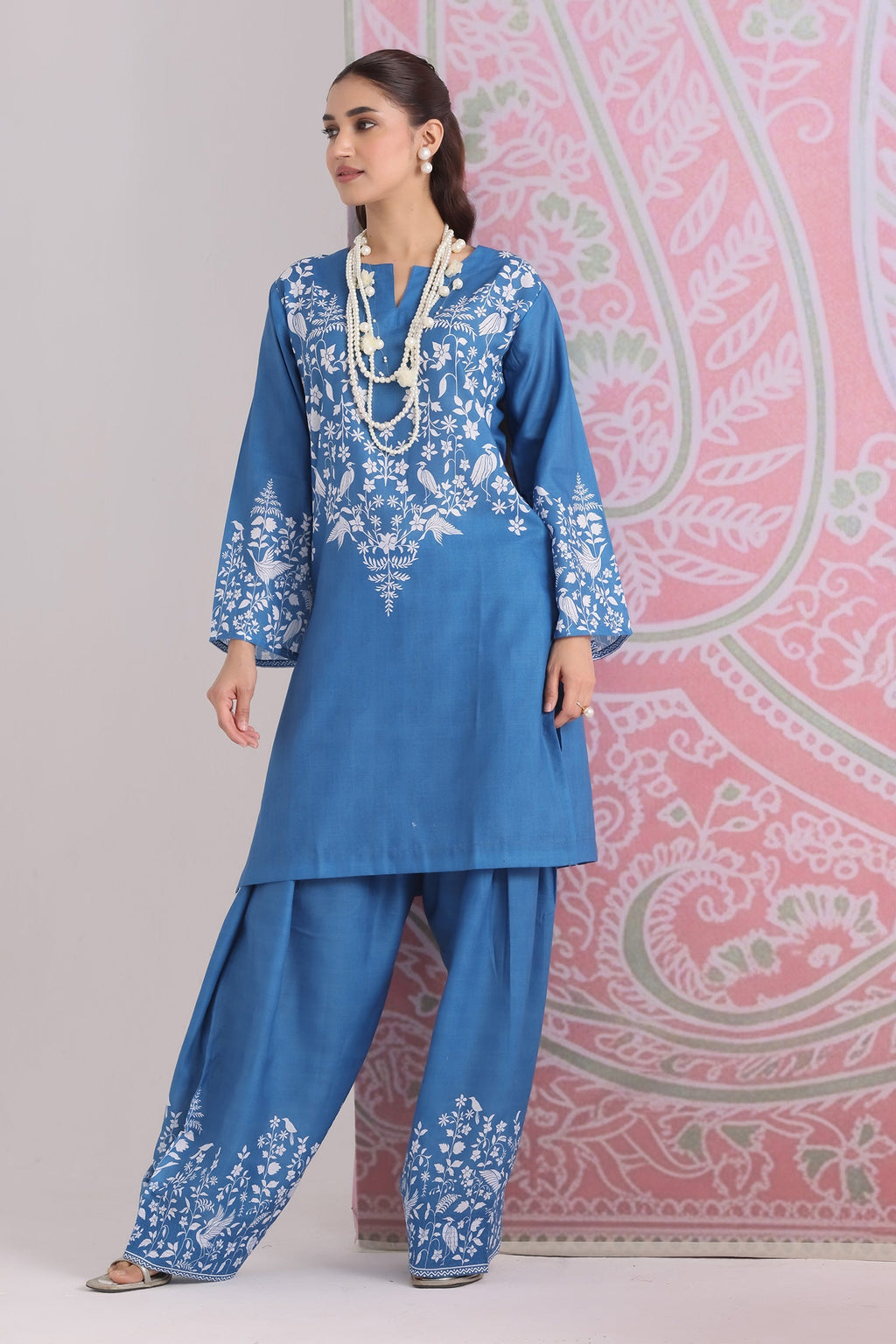 Priyanka x HOK in Indigo Blue Printed Lawn Cotton Co-ord Set with Farsi Pants