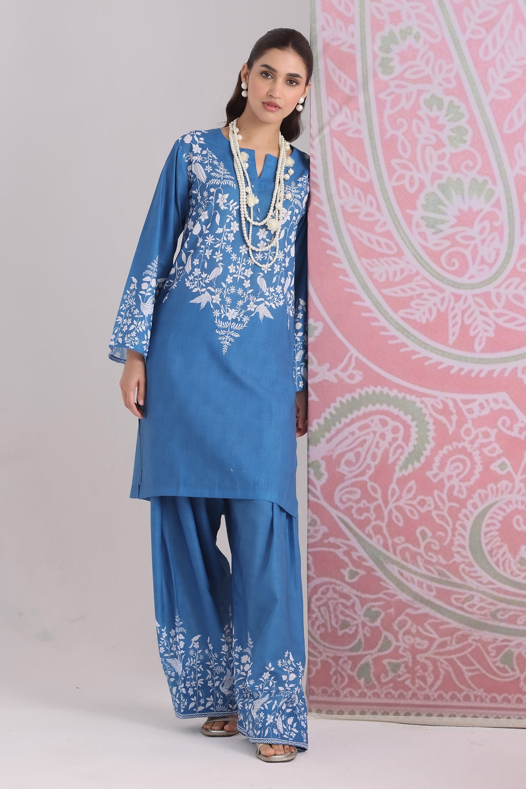 Priyanka x HOK in Indigo Blue Printed Lawn Cotton Co-ord Set with Farsi Pants