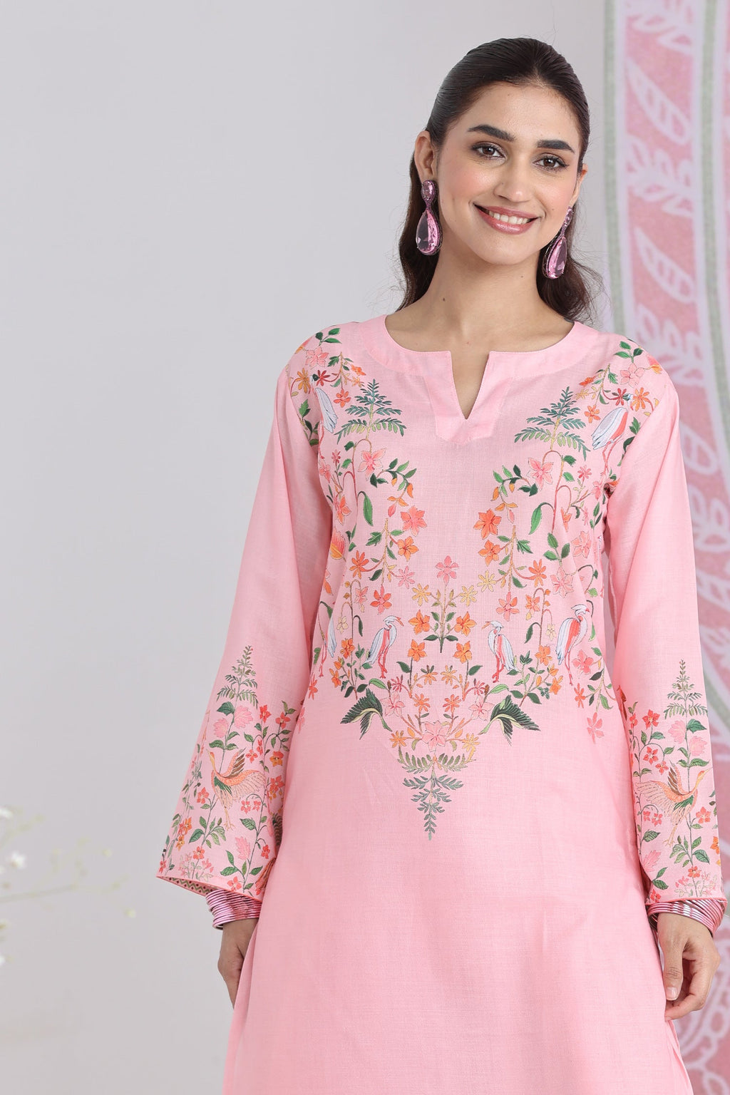 Blush Pink Printed Lawn Cotton Co-ord Set with Farsi Pants