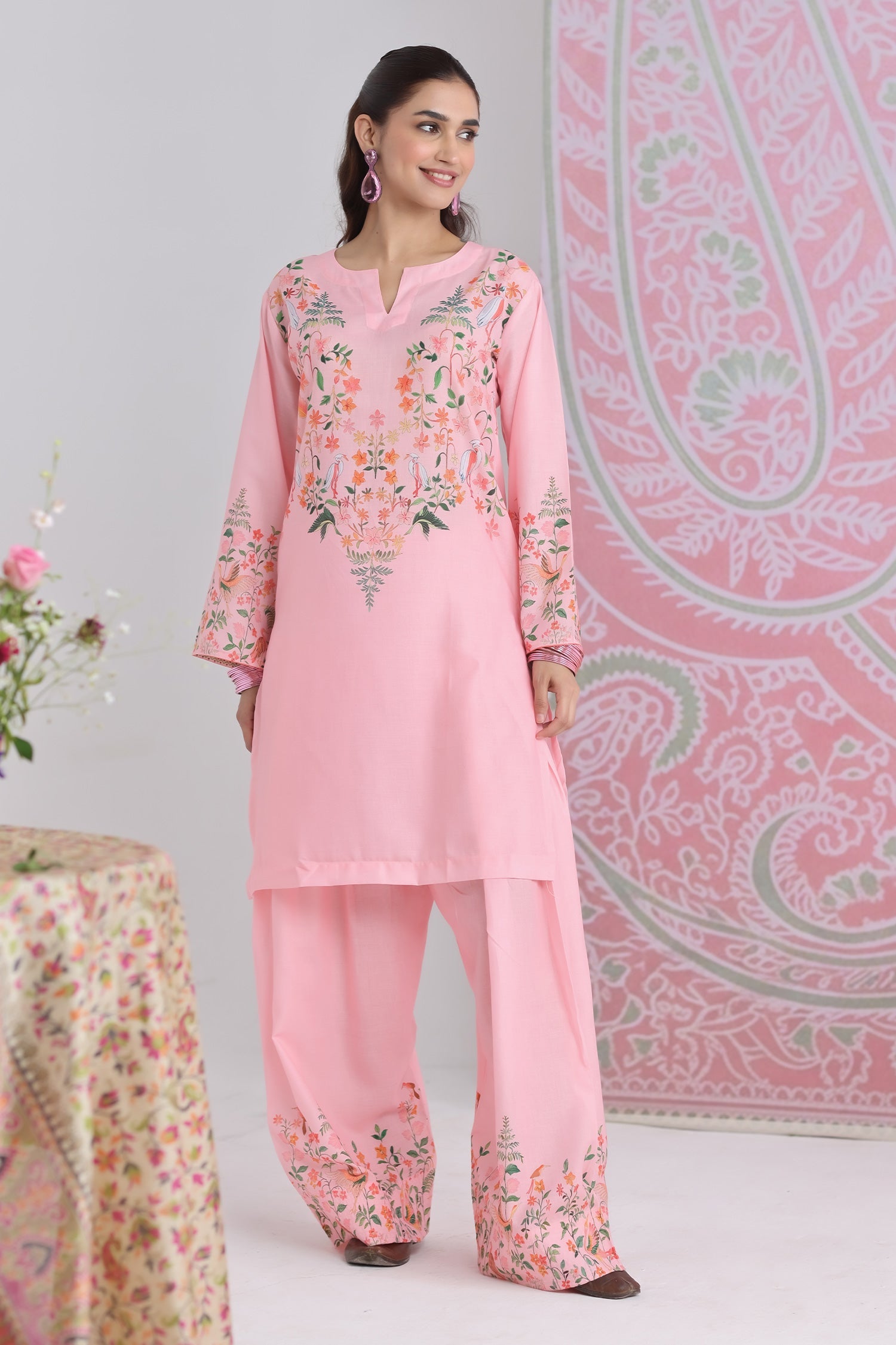 Mitali In Blush Pink Printed Lawn Cotton Co-ord Set with Farsi Pants