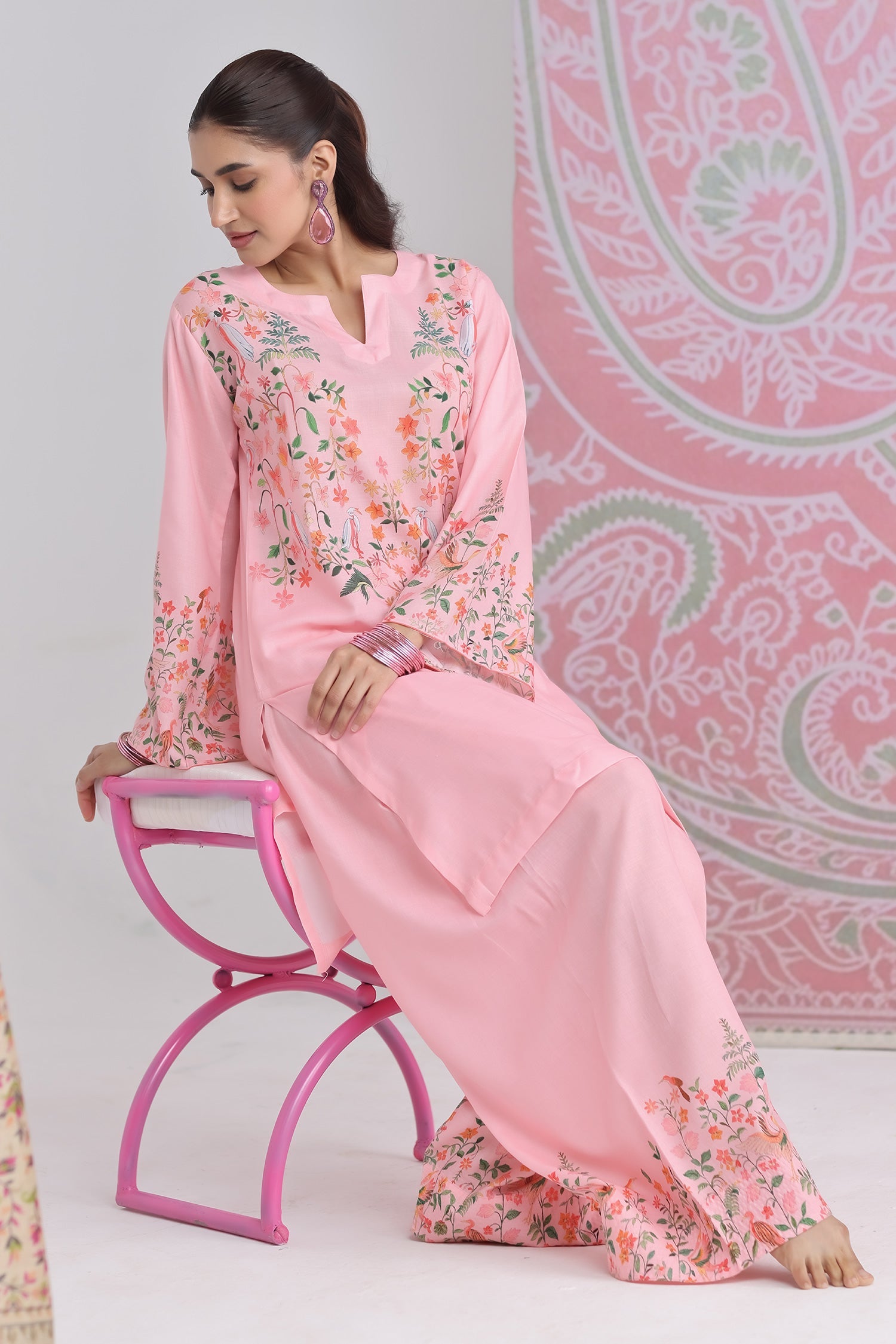 Mitali In Blush Pink Printed Lawn Cotton Co-ord Set with Farsi Pants