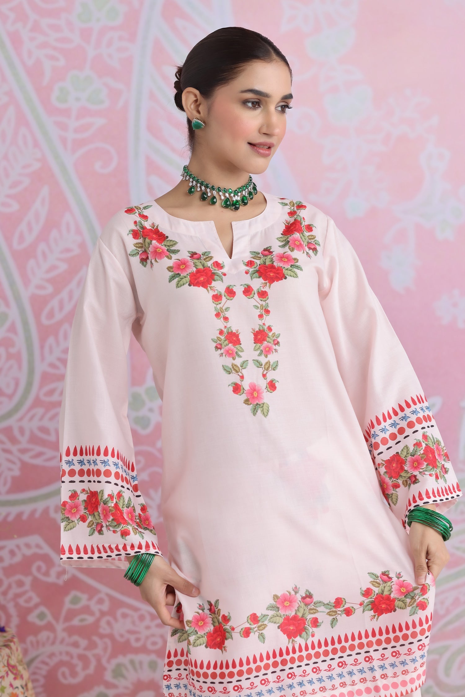 Priyanka x HOK in Blush Pink Floral Printed Lawn Cotton Co-ord Set with Farsi Pants