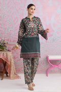 Emerald Green Printed Shimmer Lawn Cotton Co-ord Set with Straight Pants