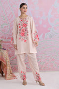 Blush Beige Floral Printed Lawn Cotton Co-ord Set with Straight Pants