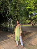 Chetna jain In Rayon Chikankari Long Kurta – Pista Green