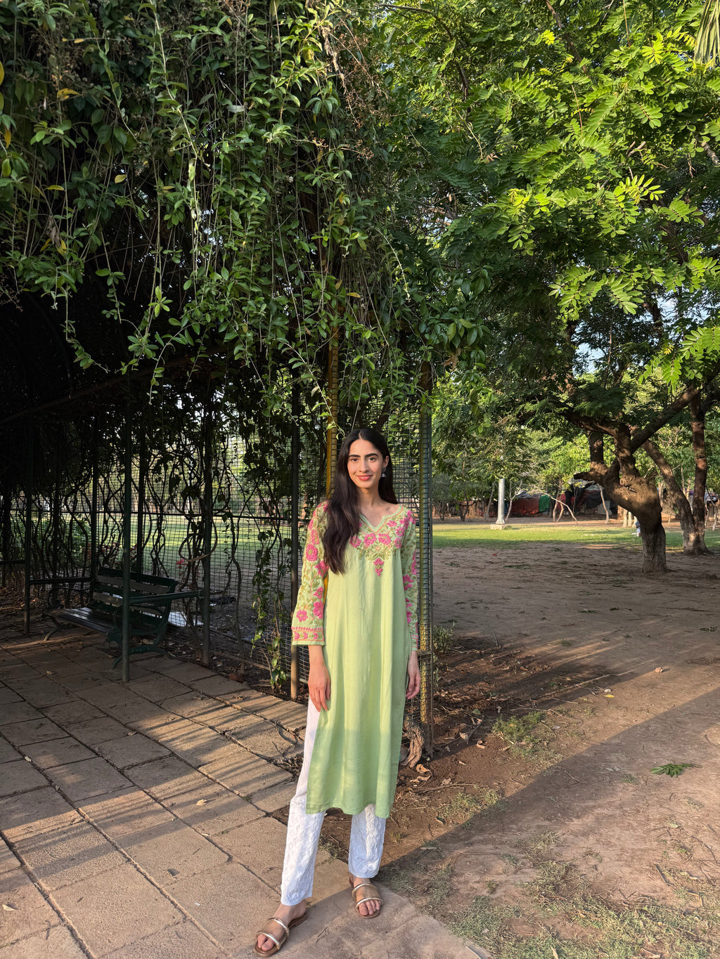 Chetna jain In Rayon Chikankari Long Kurta – Pista Green