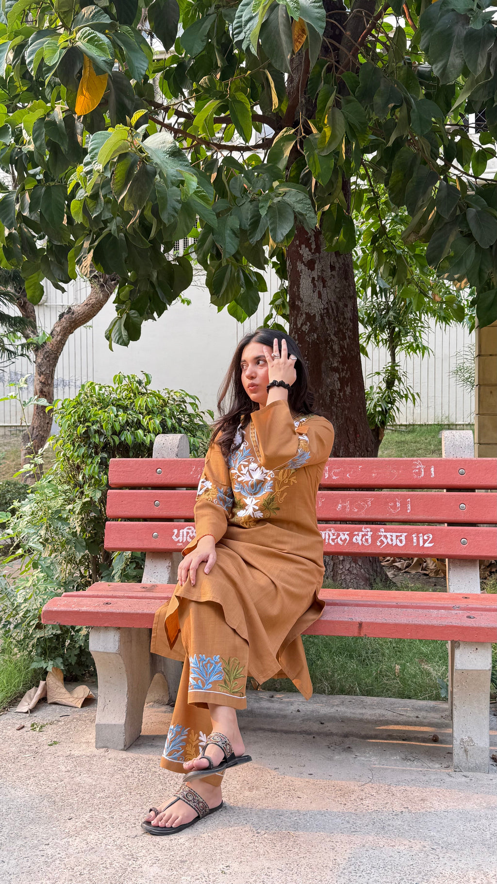 Kajal In Cotton Kashmiri Aari  Kurta Set - Brown