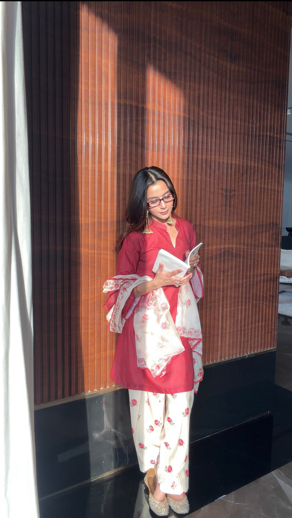 Sonali X Red Printed Lawn Cotton Co-ord Set with Farsi Pants