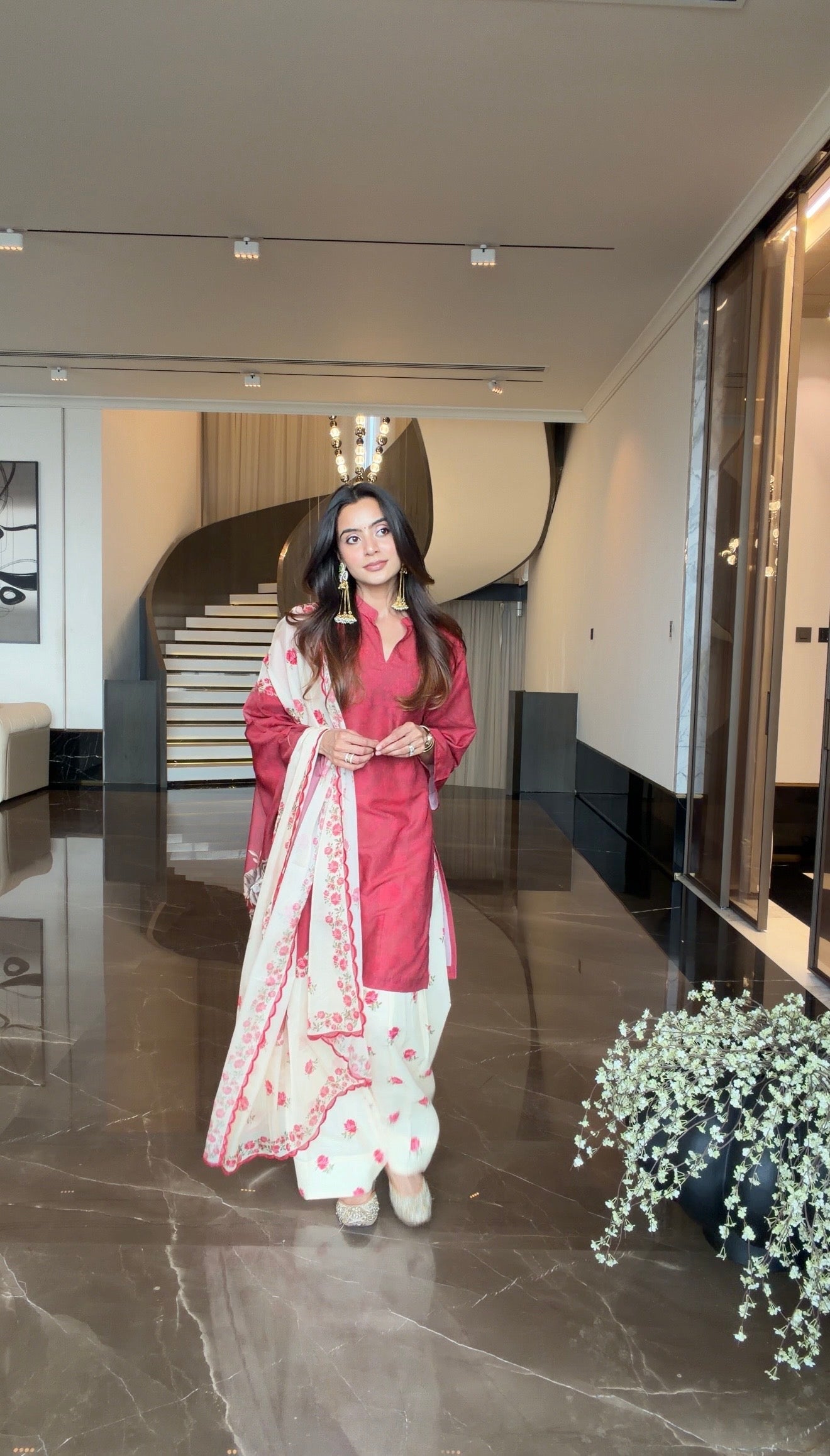 Sonali X Red Printed Lawn Cotton Co-ord Set with Farsi Pants