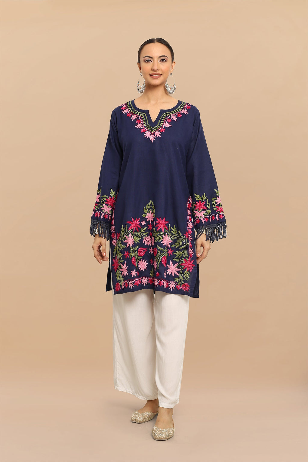 Plus Size - Falak Kashmiri Long Kurta - Blue