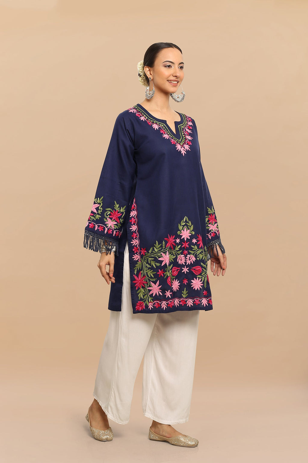 Plus Size - Falak Kashmiri Long Kurta - Blue