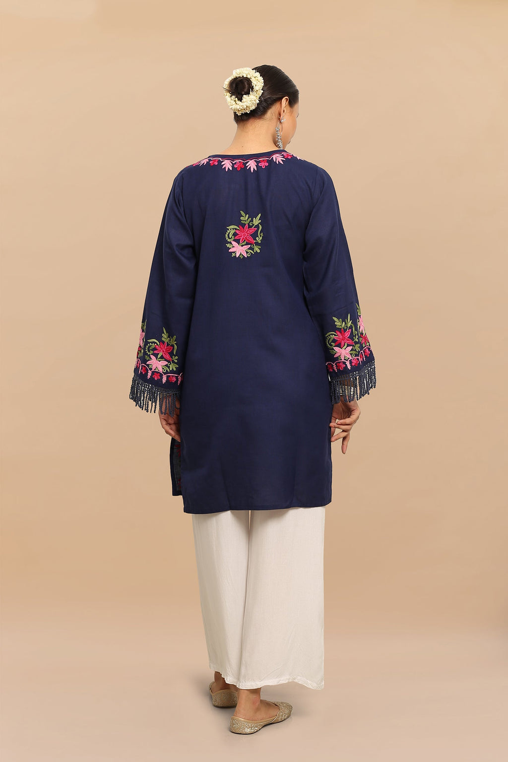 Plus Size - Falak Kashmiri Long Kurta - Blue