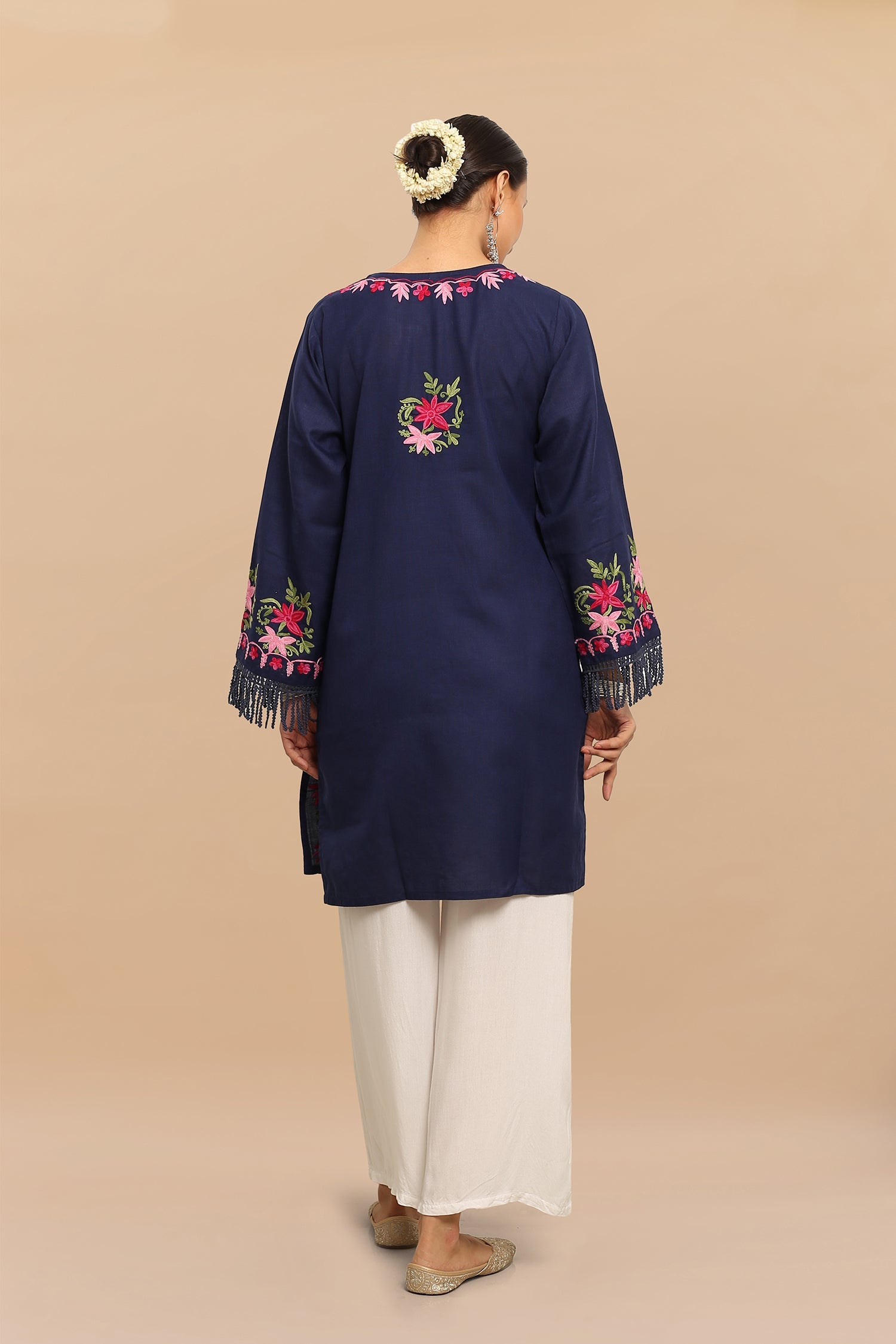 Plus Size - Falak Kashmiri Long Kurta - Blue