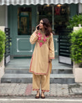 Pooja in Kashmiri Aari Work Cotton Kurta Set - Beige