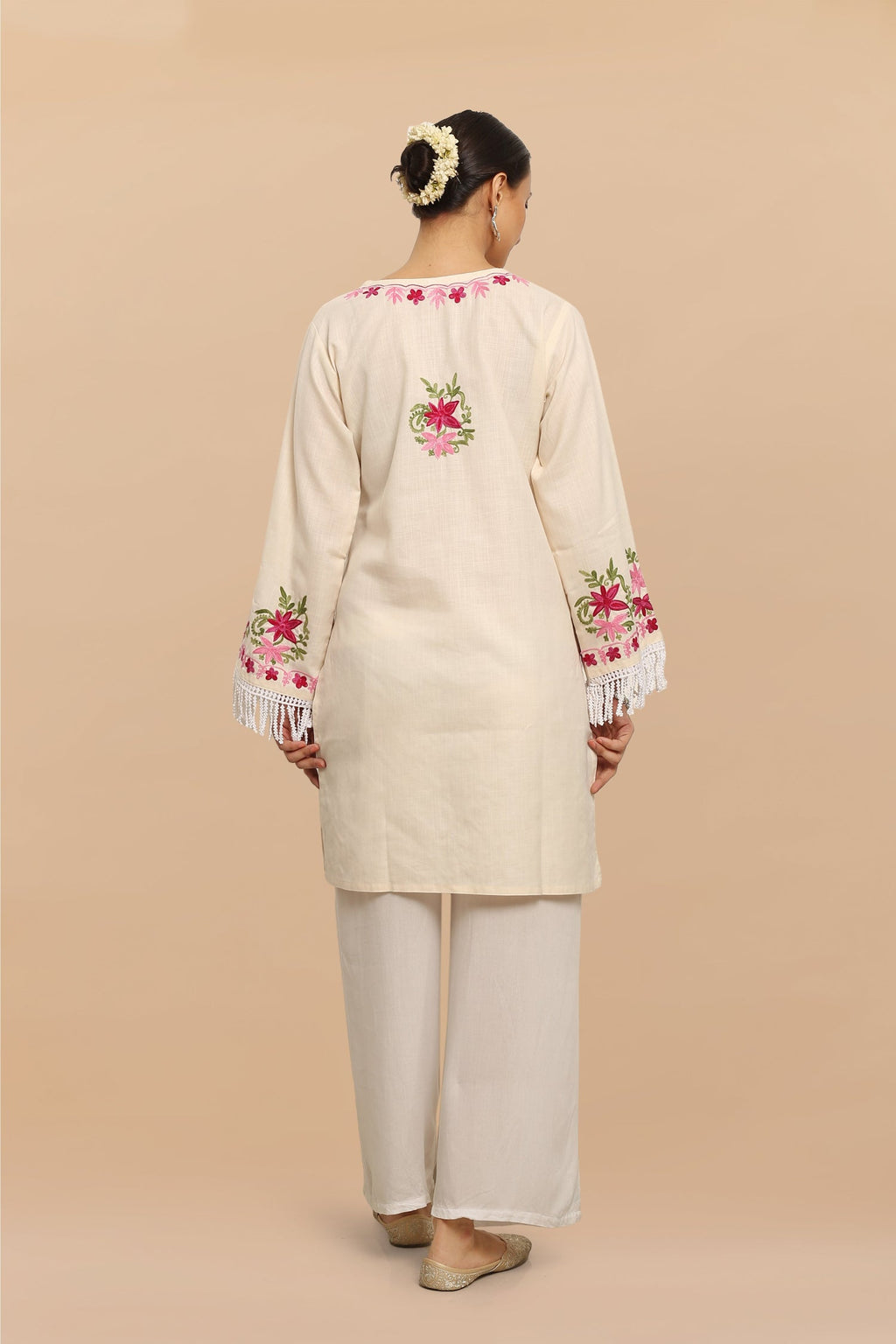 Plus Size - HOK Falak Kashmiri Long Kurta - White