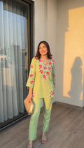 Taniya In Chikankari Embroidered Kurta in Rayon – Pista Green
