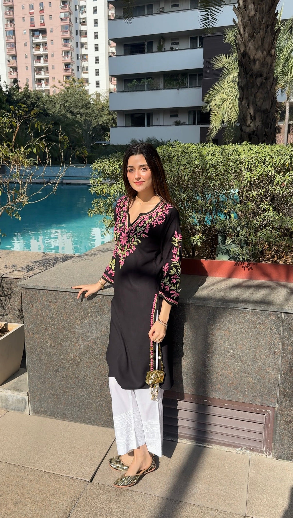 Jannat chaddha in Rayon Chikankari Embroidered Kurta In Rayon - Black