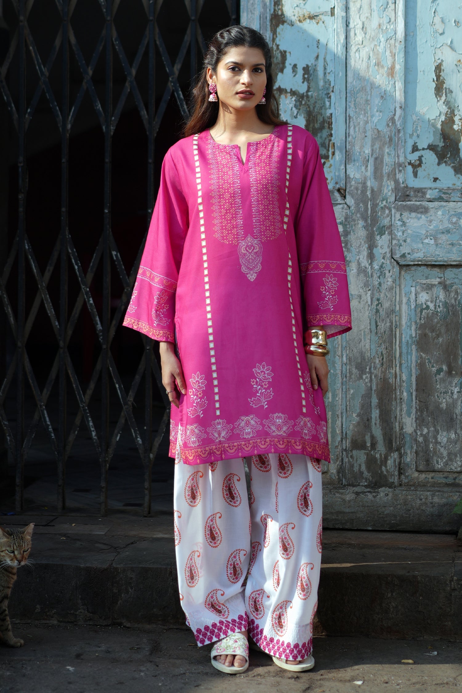 Berry Pink Printed Lawn Cotton Co-ord Set