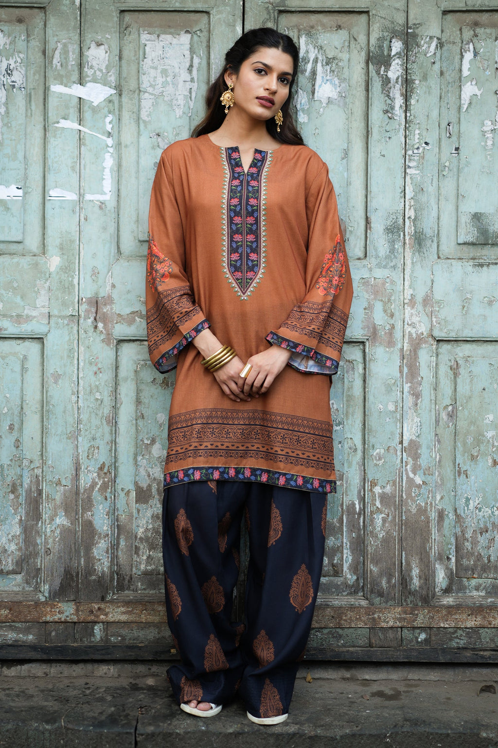 Cocoa Brown Printed  Lawn Cotton Co-ord Set