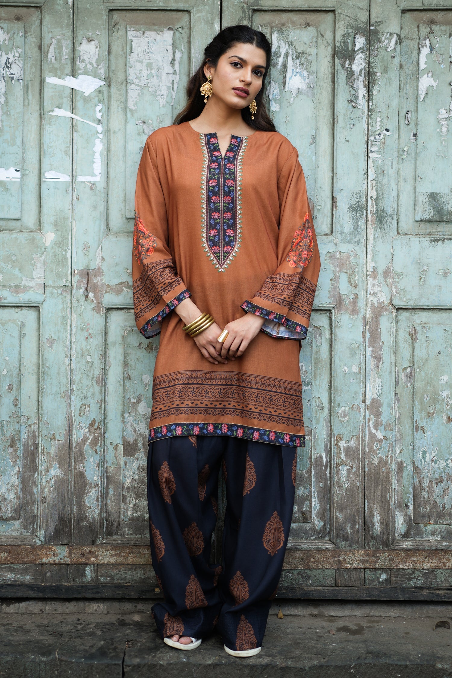 Cocoa Brown Printed  Lawn Cotton Co-ord Set