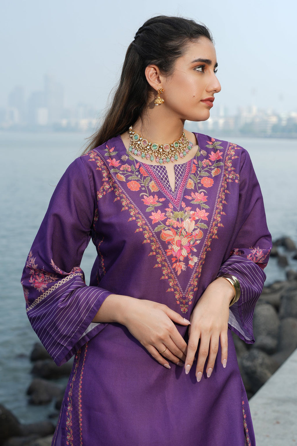 Purple Floral Printed  Lawn Cotton Co-ord Set