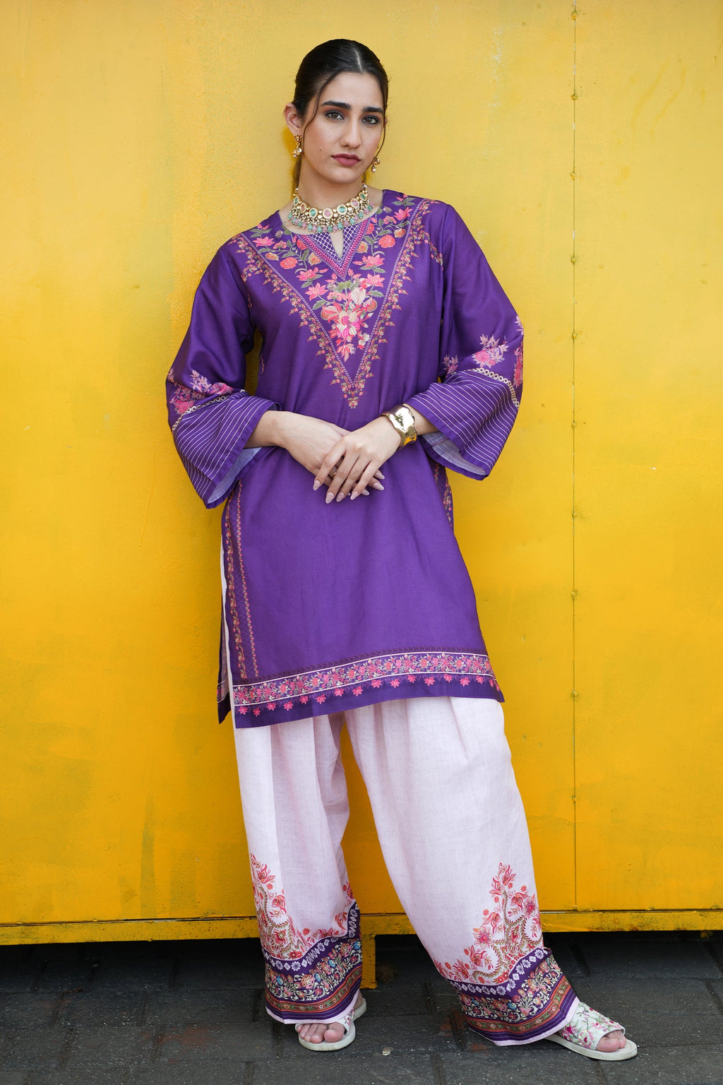 Purple Floral Printed  Lawn Cotton Co-ord Set