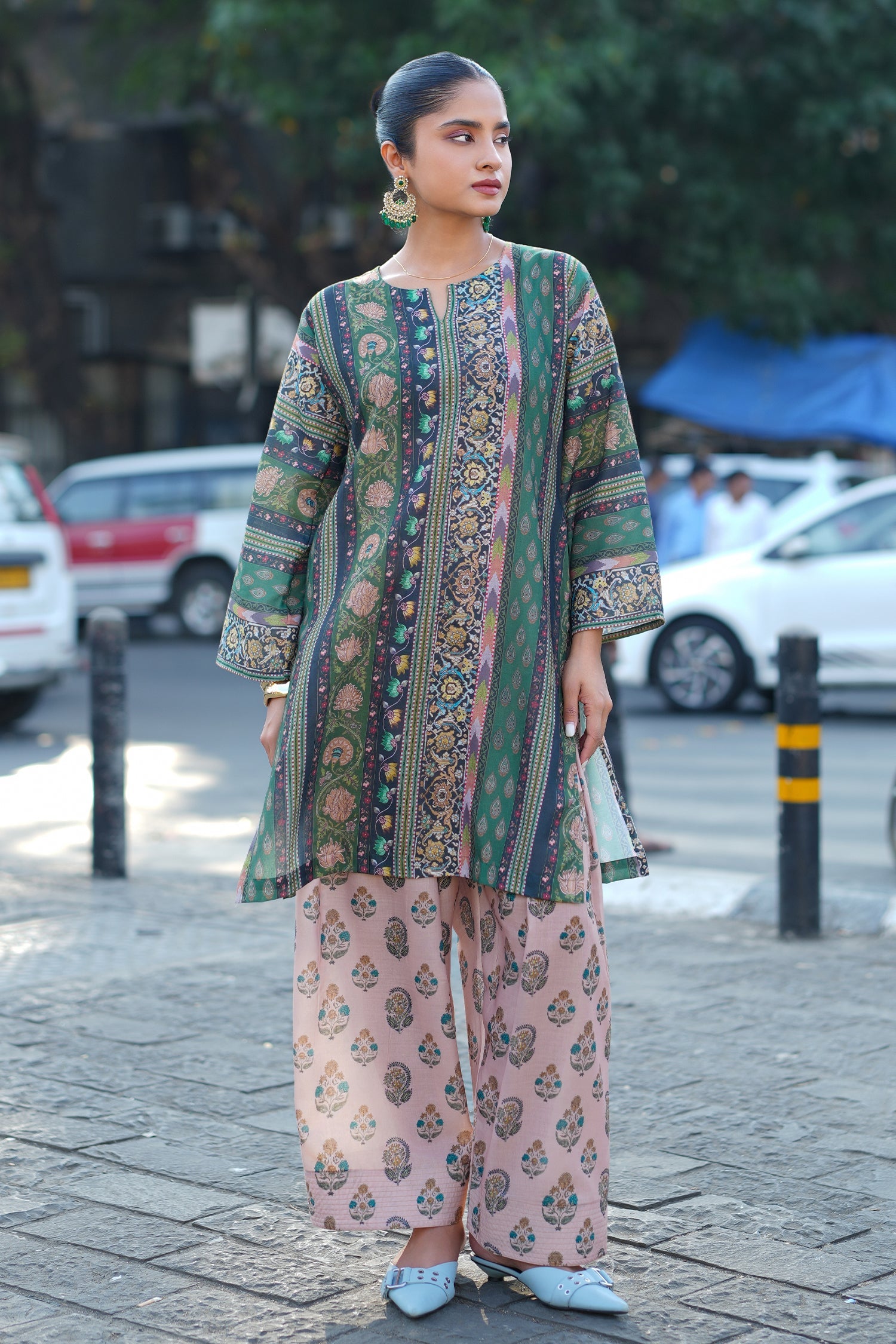 Forest Green Printed  Lawn Cotton Co-ord Set