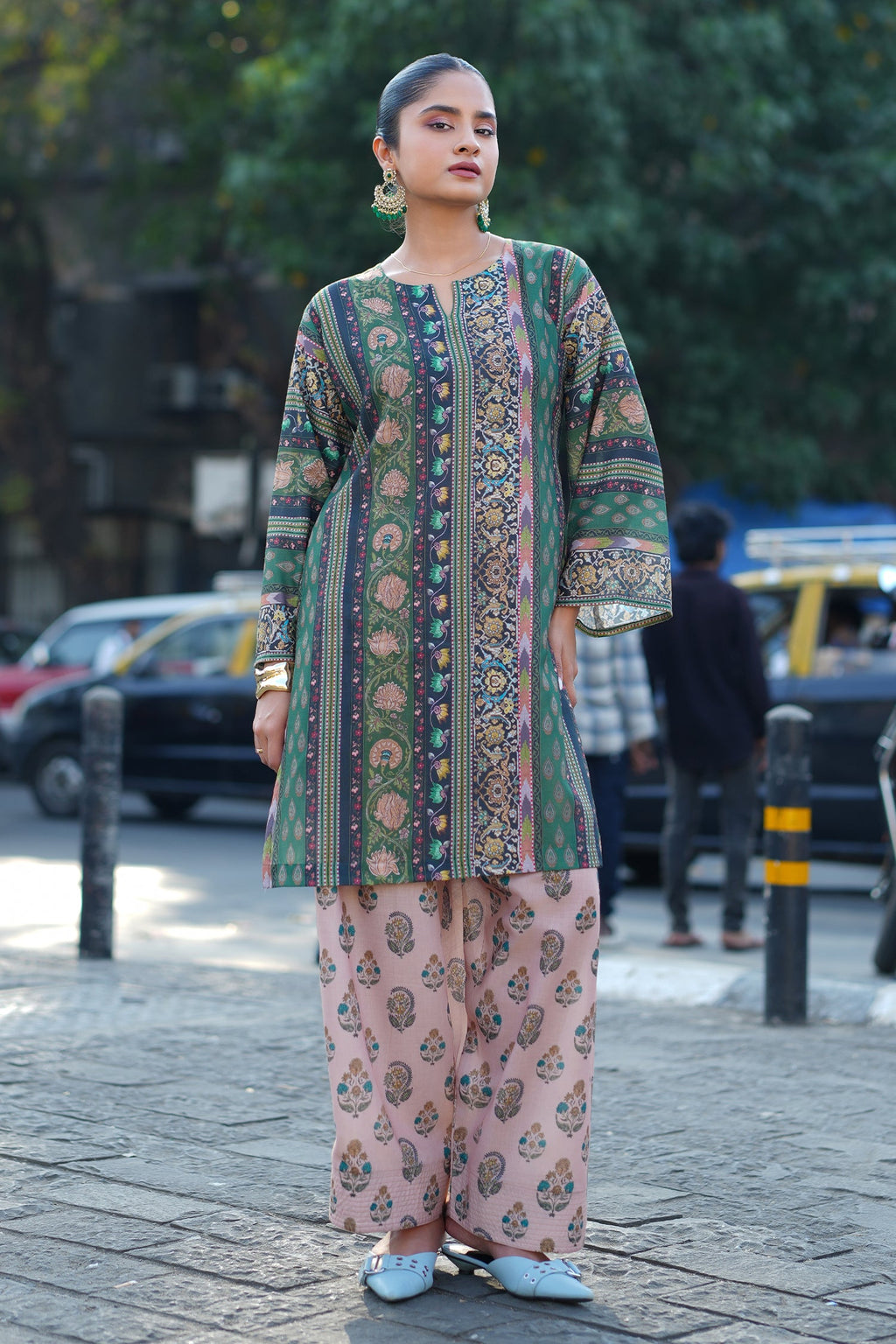 Forest Green Printed  Lawn Cotton Co-ord Set