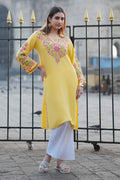 Rayon Chikankari Embroidered Kurta In Rayon - Yellow