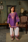Printed Lawn Cotton Co-ord Set for Kids – Purple & Cream