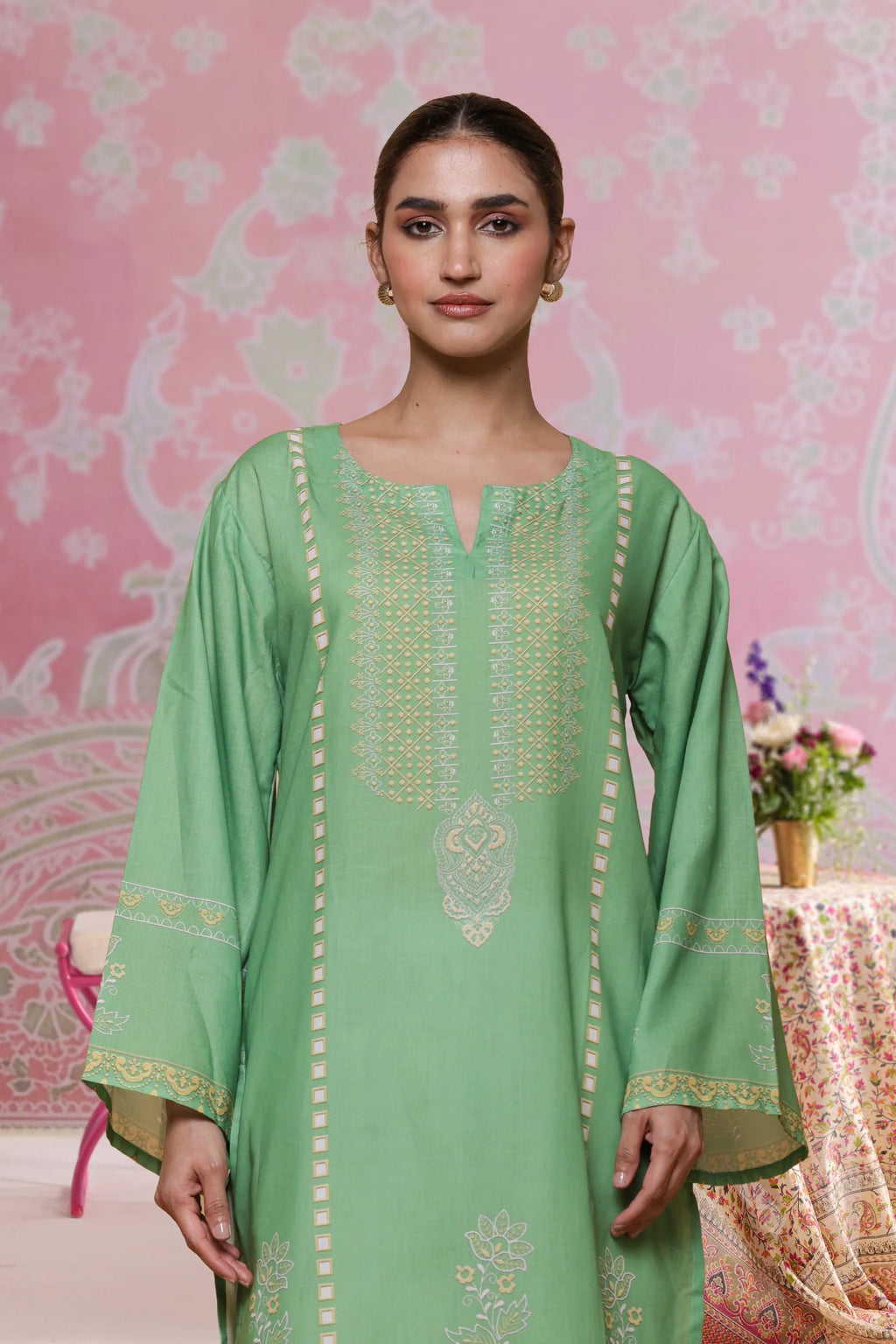 Green Printed Lawn Cotton Co-ord Set with Farsi Pants