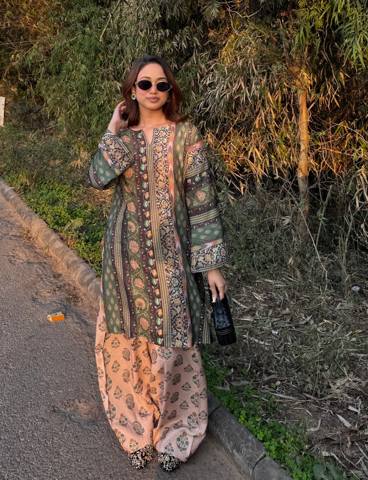 Ishita sandhu in Forest Green Printed  Lawn Cotton Co-ord Set