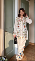 Ishita sandhu in Cotton Kashmiri Aari Embroidered Kurta Set - Ivory
