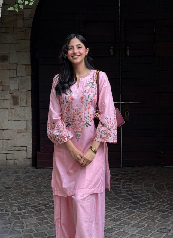 Mitali In Blush Pink Printed Lawn Cotton Co-ord Set with Farsi Pants