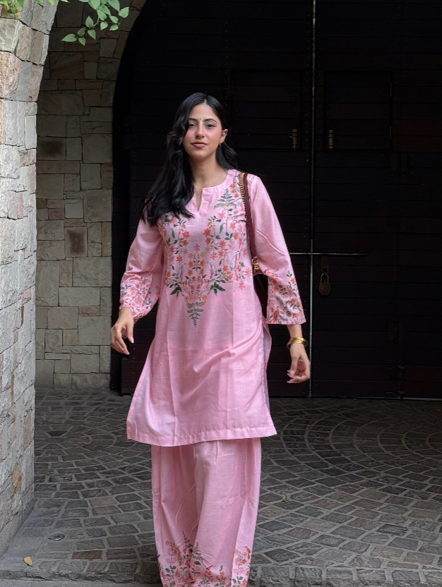 Mitali In Blush Pink Printed Lawn Cotton Co-ord Set with Farsi Pants