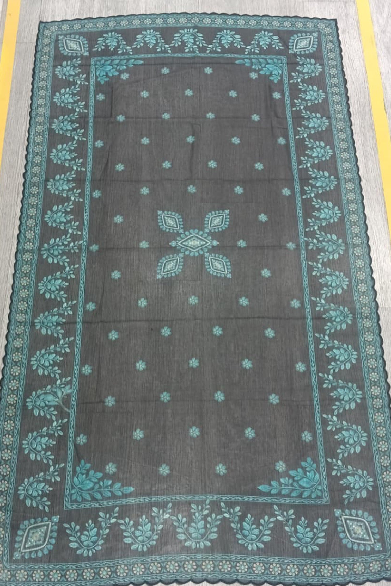 Plus Size - Black & Teal Printed Lawn Cotton Co-ord Set with Farsi Pants