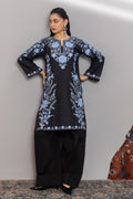 Cotton Long Kurta in Kashmiri Aari - Black