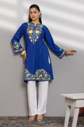Cotton Long Kurta in Kashmiri Aari - Blue