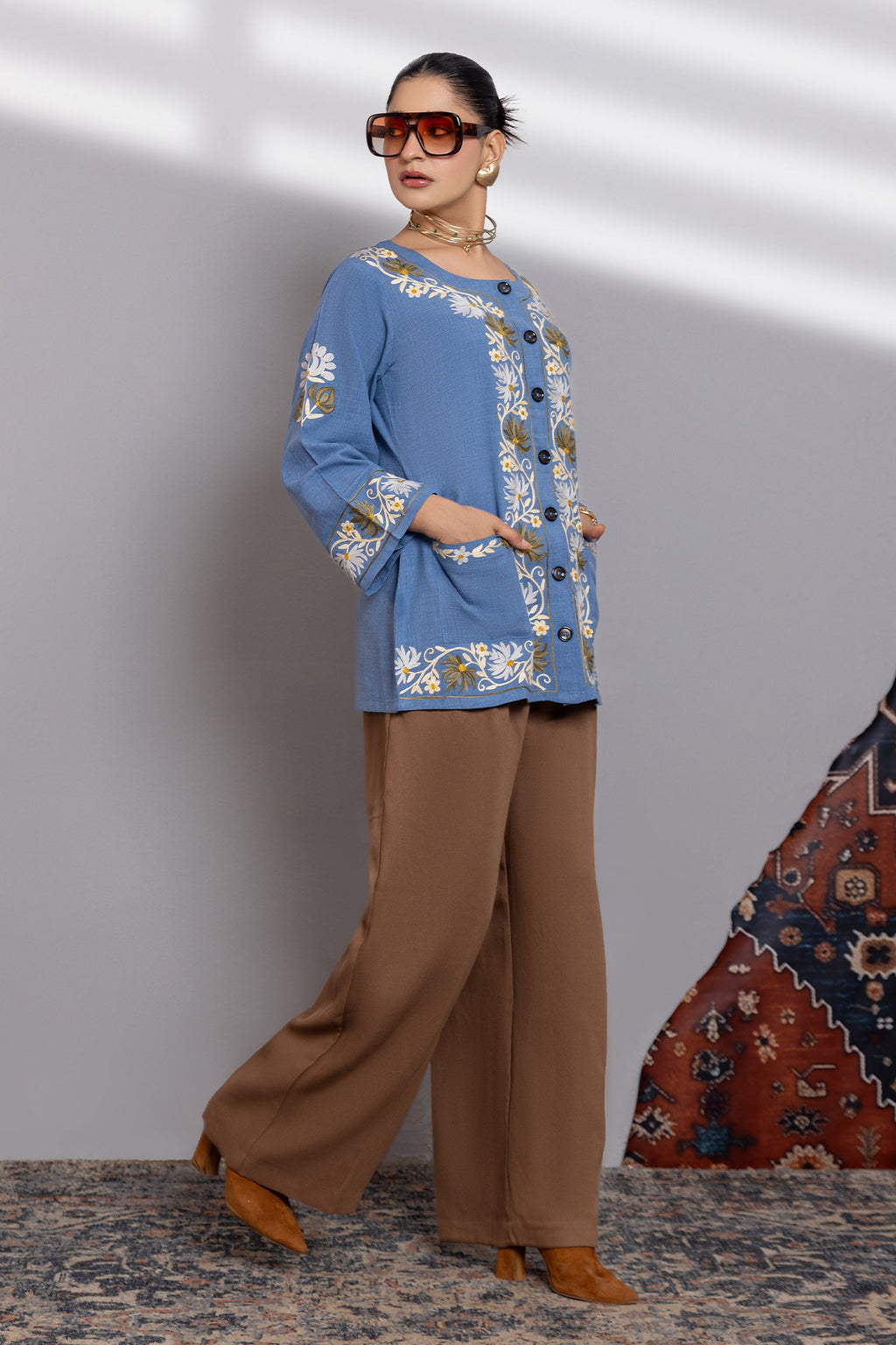 Denim Cotton  Kashmiri Aari Jacket